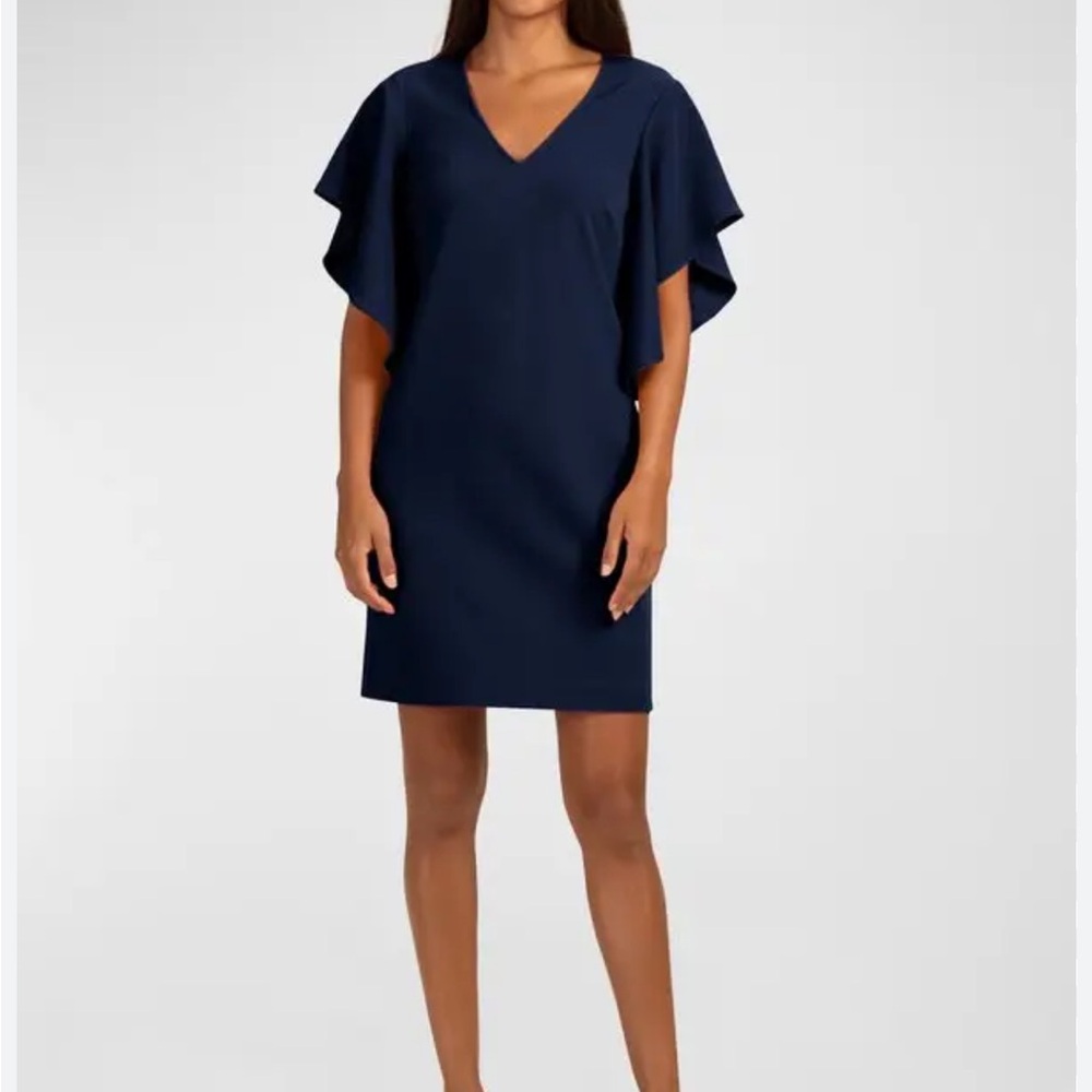 NWT Trina Turk Sz 2 Moore Flutter Sleeve Crepe Mini Dress in Midnight Blue